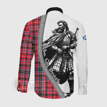 Tartan Vibes Clothing Udny Tartan Clan Crest Long Sleeve Button Shirt with Highlander Warrior Celtic Style