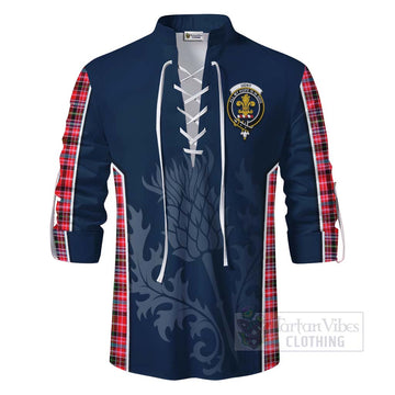 Tartan Vibes Clothing Udny Tartan Ghillie Kilt Shirt with Family Crest and Scottish Thistle Vibes Sport Style