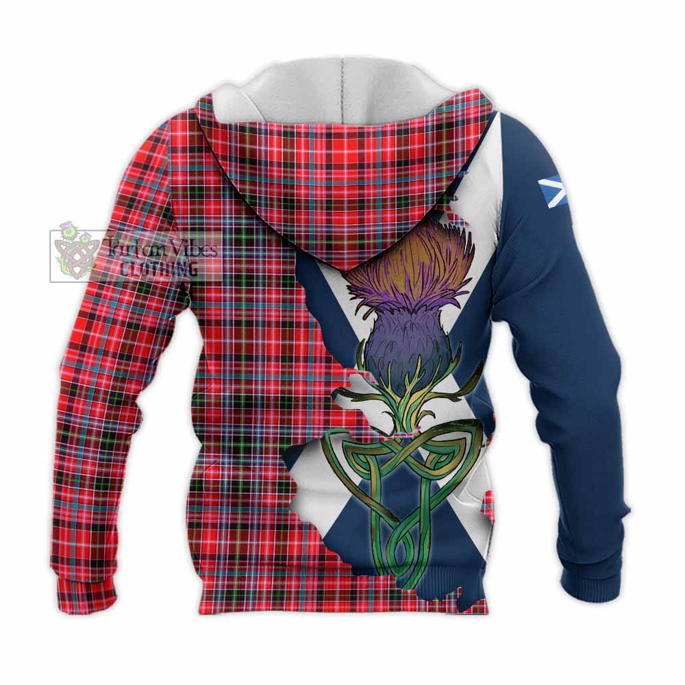 Tartan Vibes Clothing Udny Tartan Family Crest Knitted Hoodie Scottish Thistle Celtic Inspired