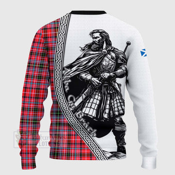 Tartan Vibes Clothing Udny Tartan Clan Crest Knitted Sweater with Highlander Warrior Celtic Style