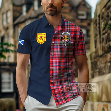 Tartan Vibes Clothing Udny Tartan Short Sleeve Button Shirt with Scottish Lion Royal Arm Half Style