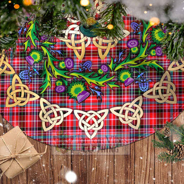 Tartan Vibes Clothing Udny Tartan Christmas Tree Skirt with Thistle Celtic Knot Style
