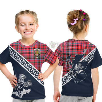 Tartan Vibes Clothing Udny Tartan Kid T-Shirt Featuring Thistle and Scotland Map