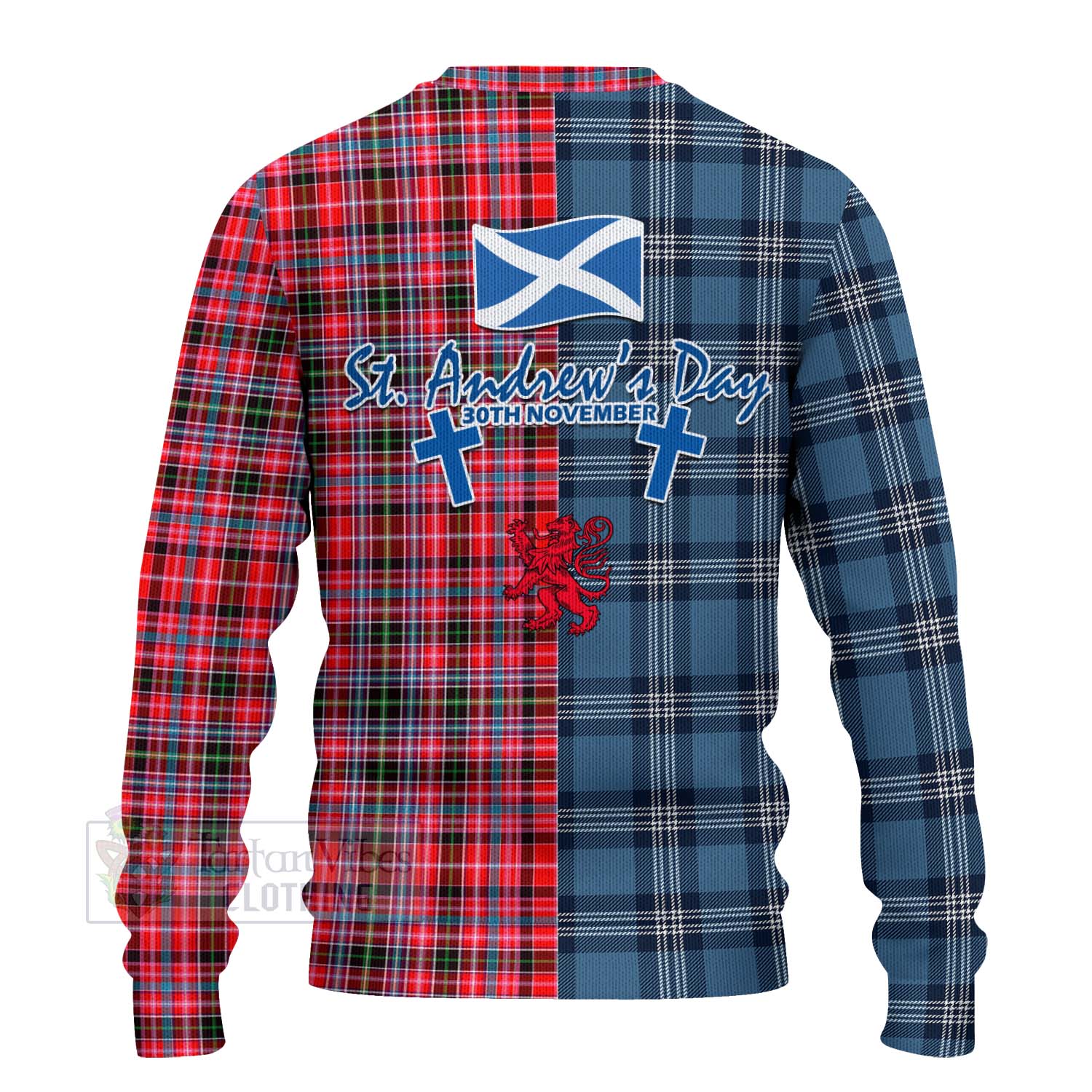 Tartan Vibes Clothing Udny Tartan Knitted Sweater Happy St. Andrew's Day Half Tartan Style