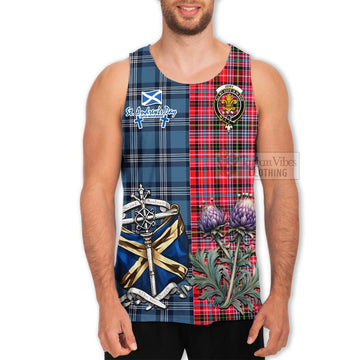 Tartan Vibes Clothing Udny Tartan Men's Tank Top Happy St. Andrew's Day Half Tartan Style