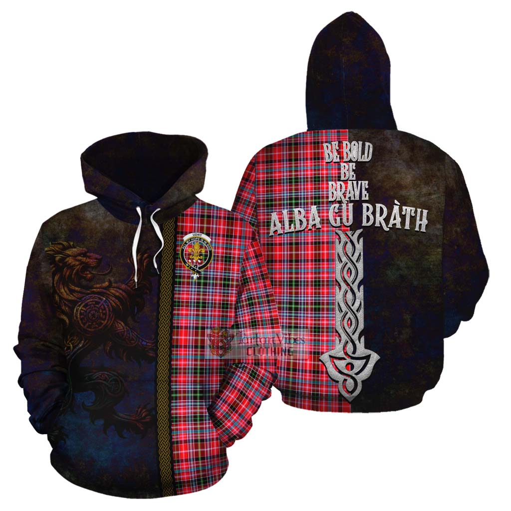 Tartan Vibes Clothing Udny Tartan Family Crest Cotton Hoodie Alba Gu Brath Be Brave Lion Ancient Style