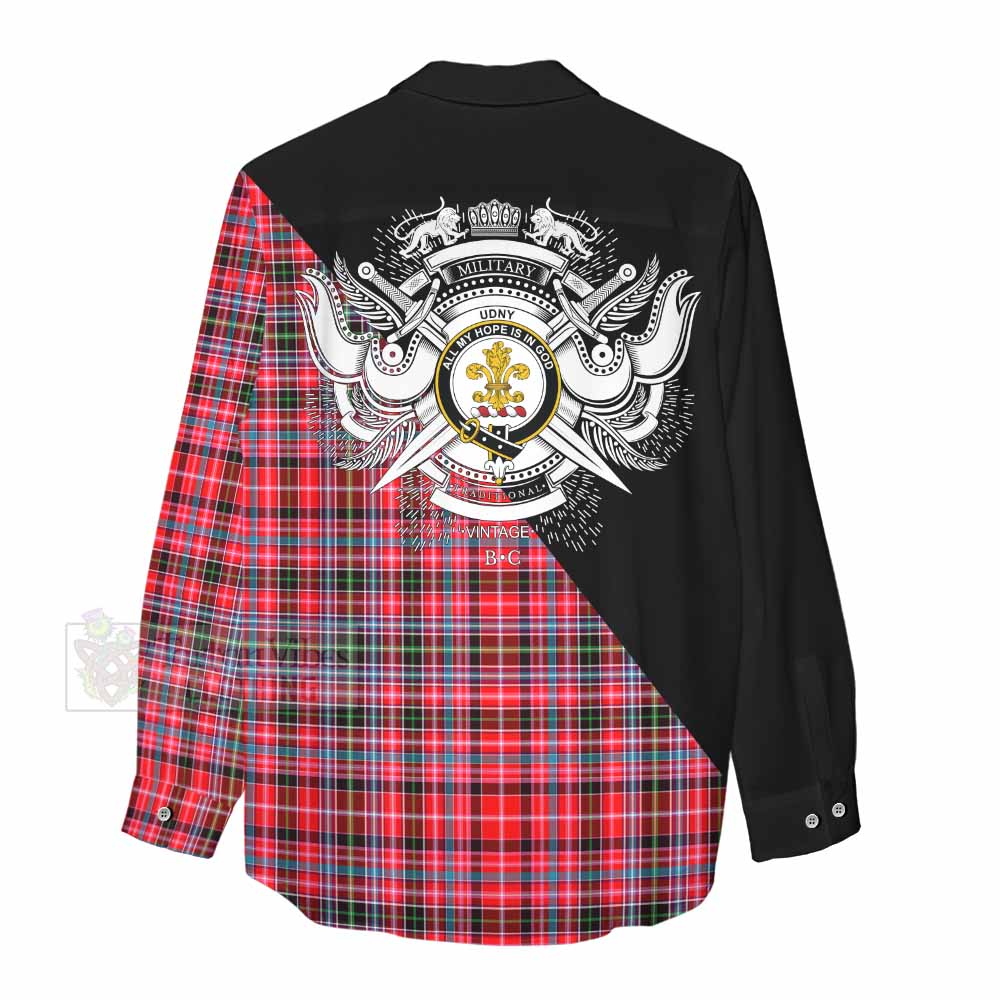 Tartan Vibes Clothing Udny Tartan Women's Casual Shirt with Family Crest and Military Logo Style