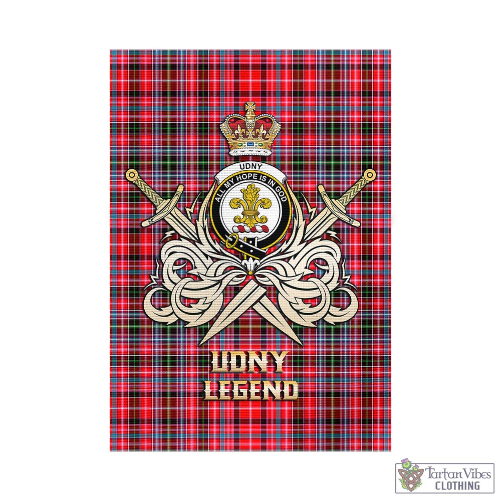 Tartan Vibes Clothing Udny Tartan Flag with Clan Crest and the Golden Sword of Courageous Legacy