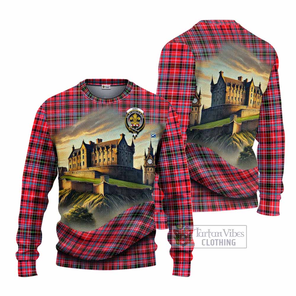 Tartan Vibes Clothing Udny Tartan Family Crest Knitted Sweater with Scottish Ancient Castle Style