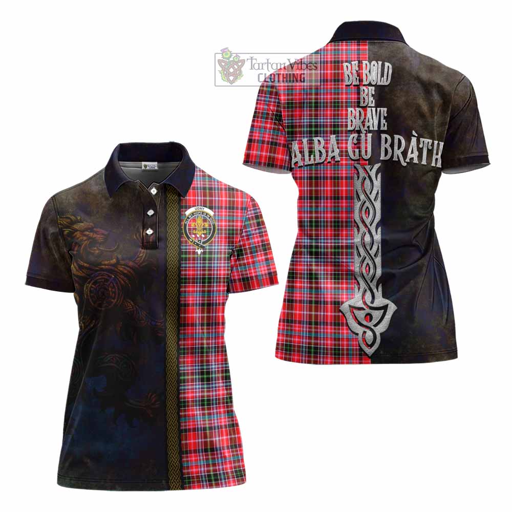 Tartan Vibes Clothing Udny Tartan Family Crest Women's Polo Shirt Alba Gu Brath Be Brave Lion Ancient Style