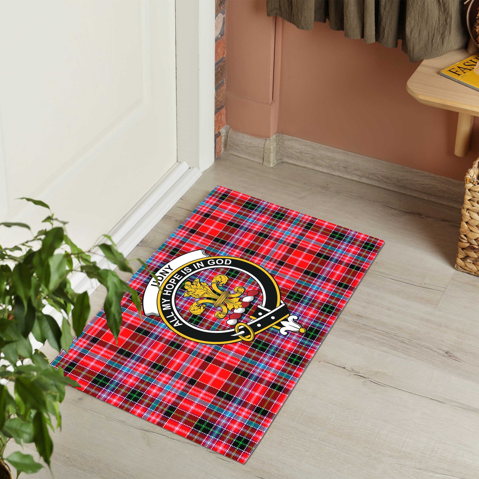 Udny Tartan Door Mat with Family Crest - Tartanvibesclothing Shop