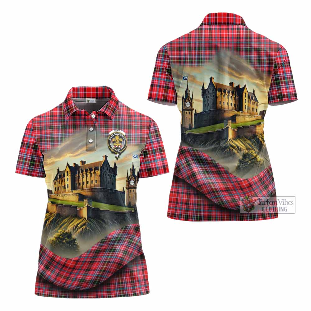 Tartan Vibes Clothing Udny Tartan Family Crest Women's Polo Shirt with Scottish Ancient Castle Stype