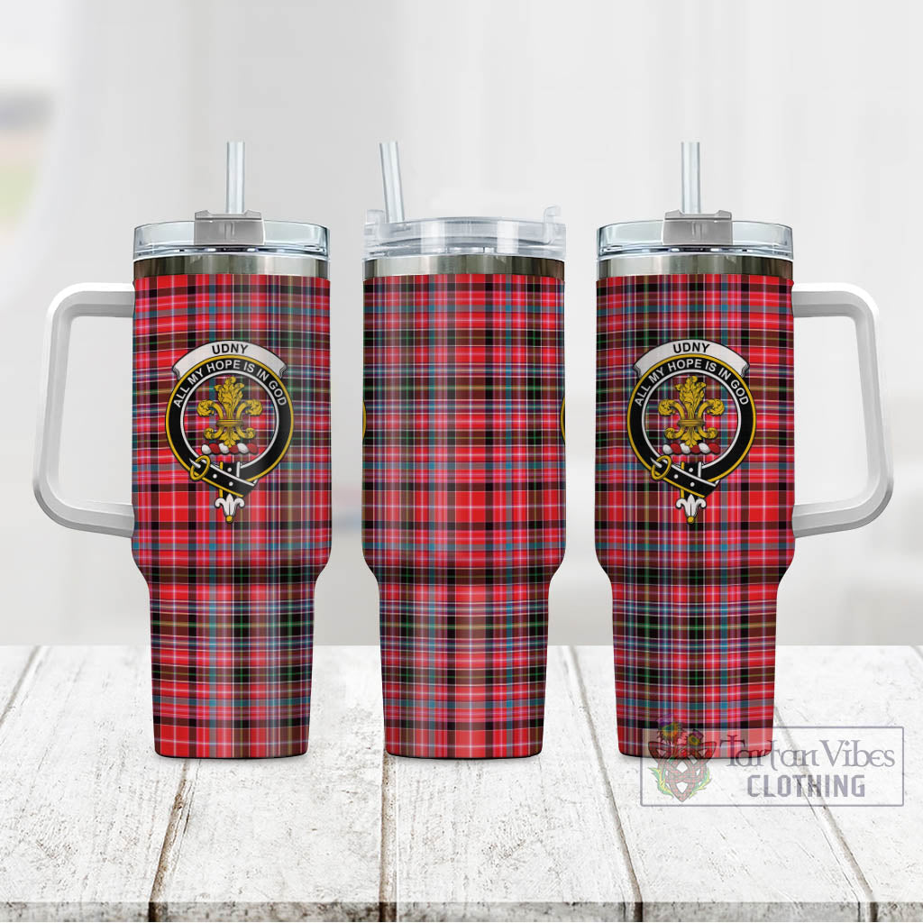 Udny Tartan Tumbler with Handle with Family Crest - Tartan Vibes Clothing