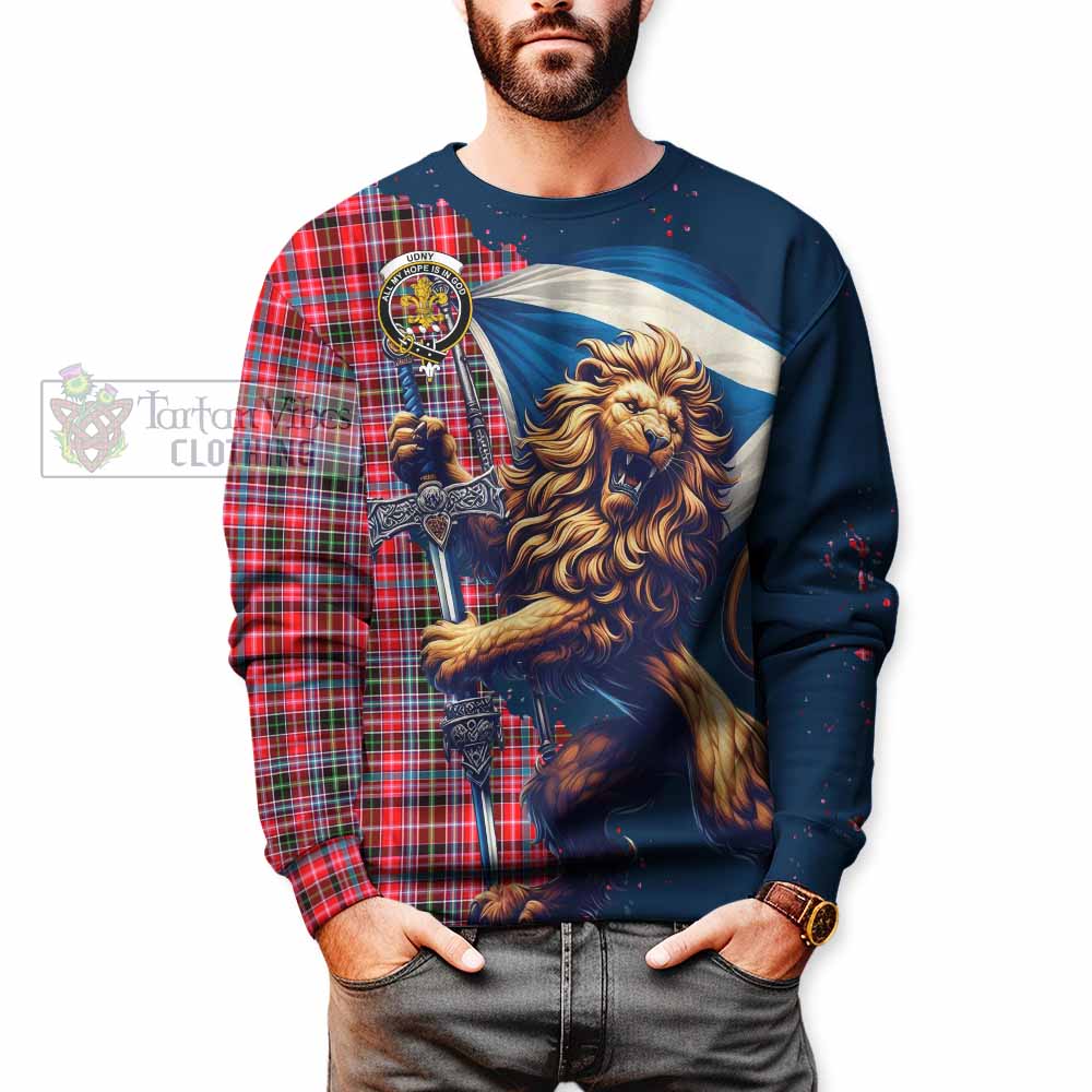 Tartan Vibes Clothing Udny Tartan Family Crest Sweatshirt with Scottish Majestic Lion