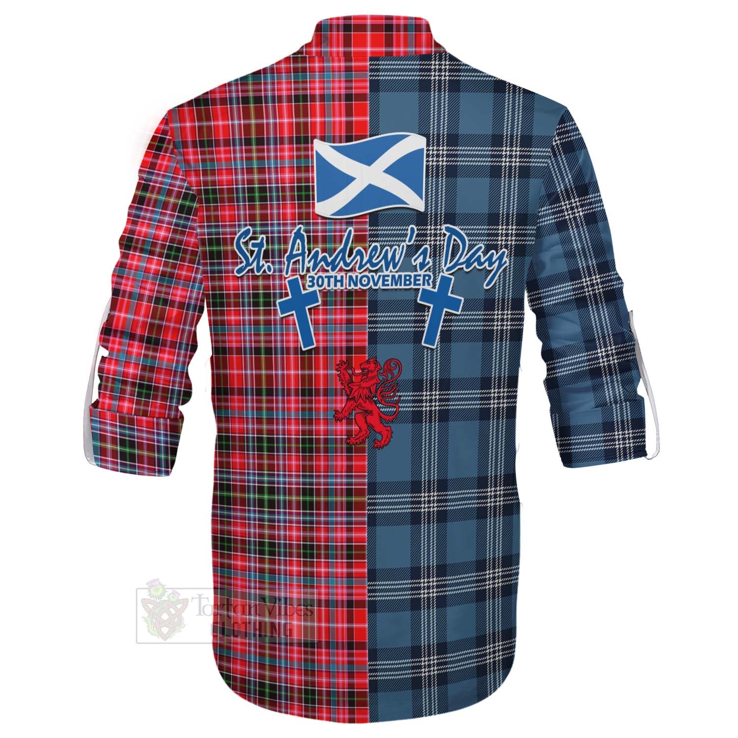 Tartan Vibes Clothing Udny Tartan Ghillie Kilt Shirt Happy St. Andrew's Day Half Tartan Style