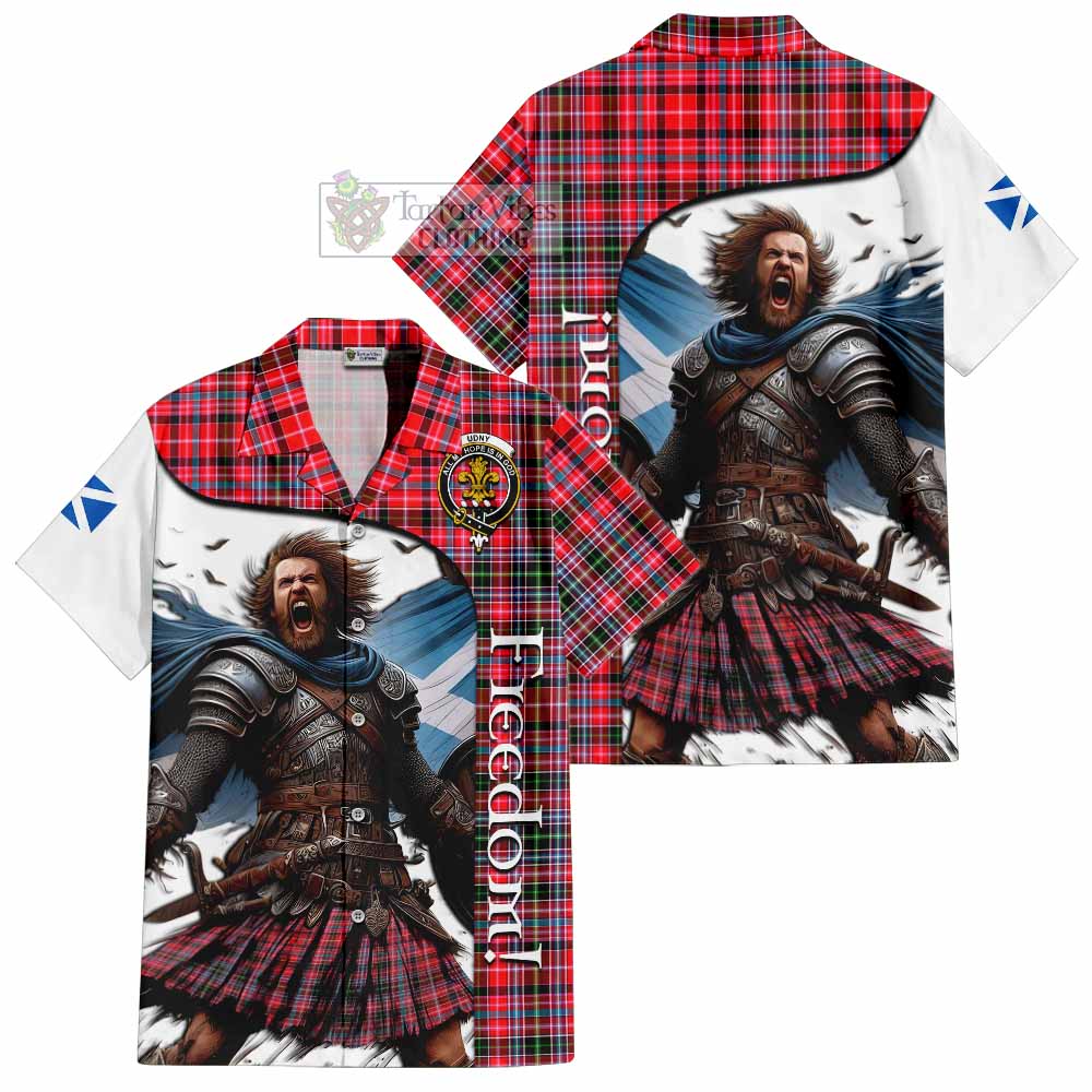 Tartan Vibes Clothing Udny Crest Tartan Short Sleeve Button Shirt Inspired by the Freedom of Scottish Warrior