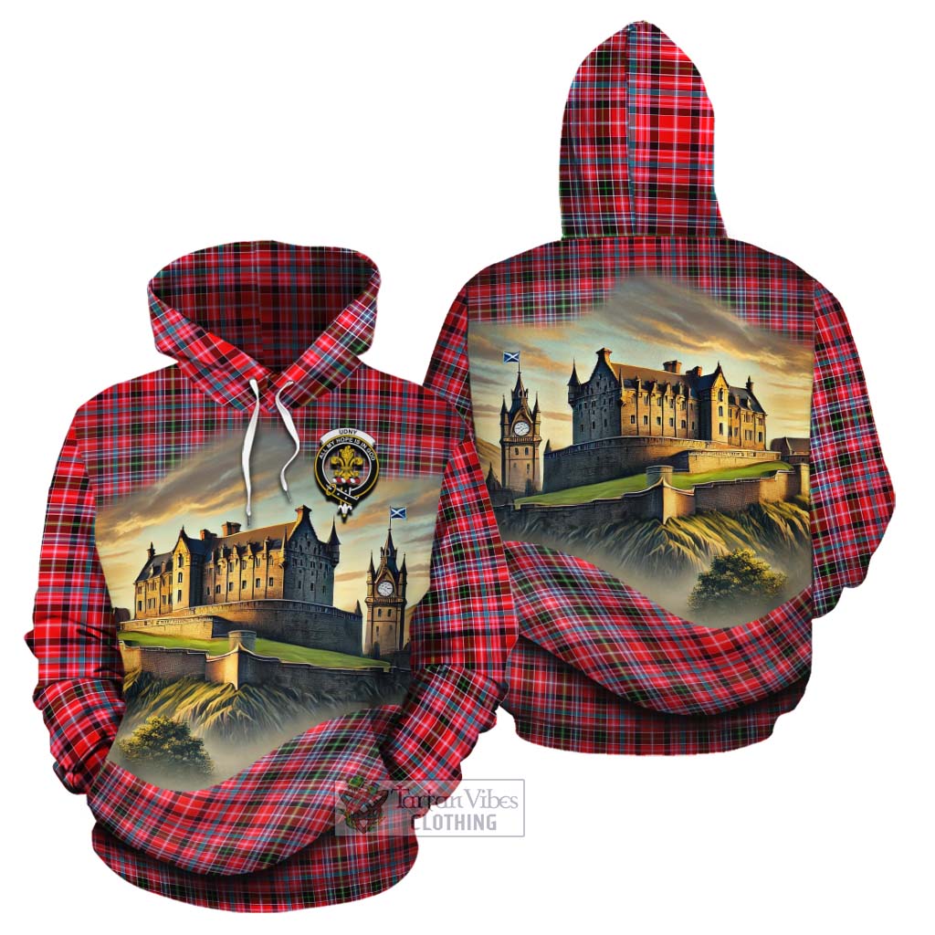 Tartan Vibes Clothing Udny Tartan Family Crest Cotton Hoodie with Scottish Ancient Castle Style
