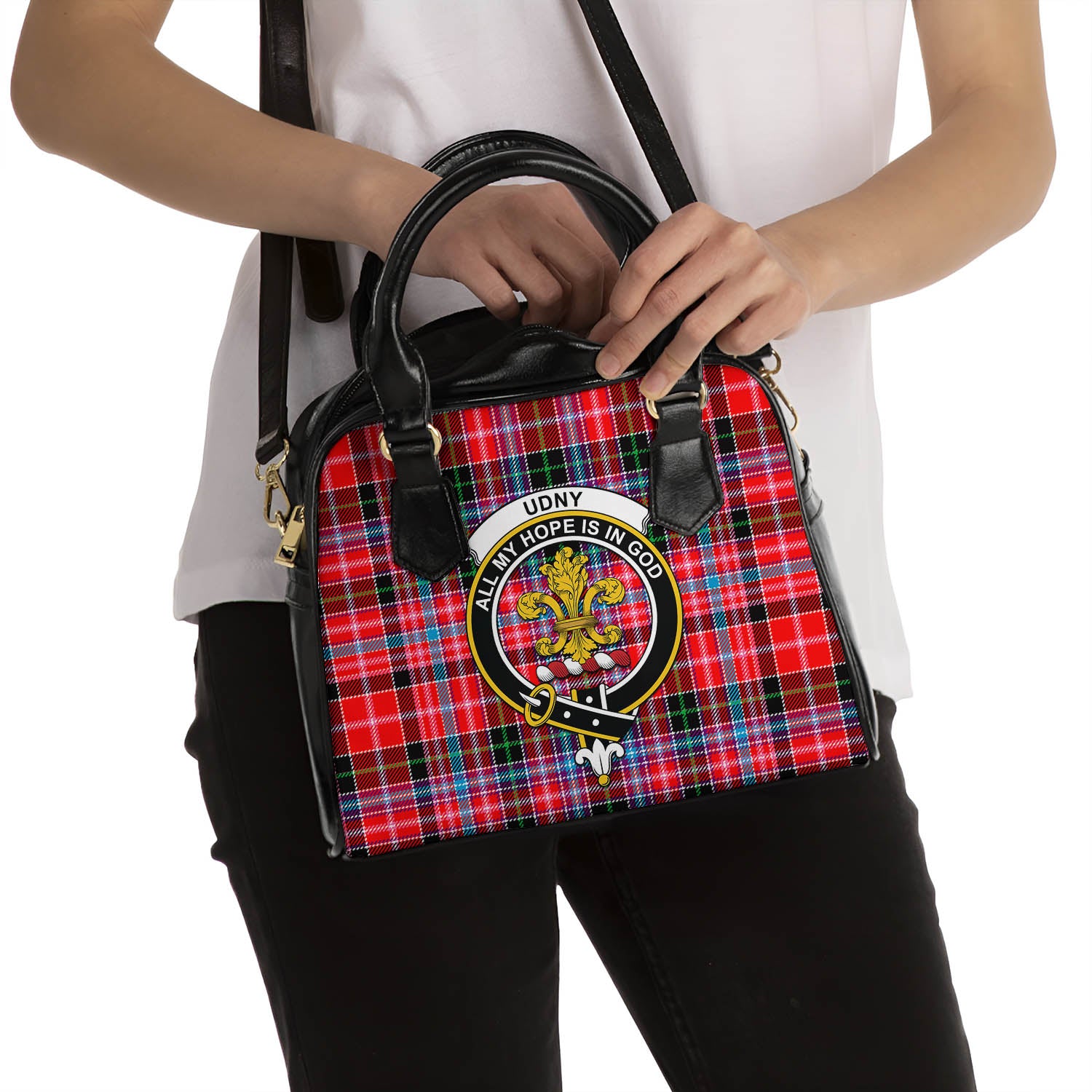 Udny Tartan Shoulder Handbags with Family Crest - Tartan Vibes Clothing