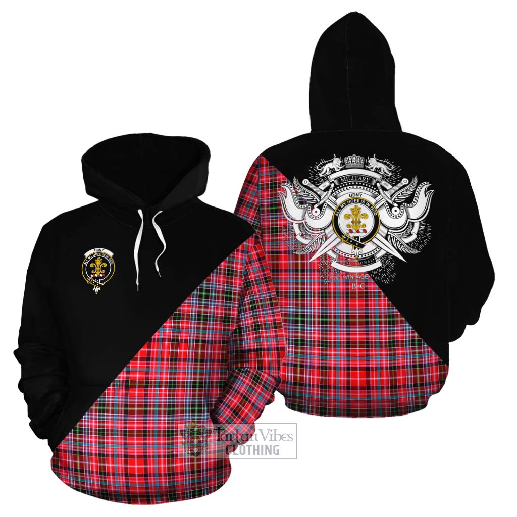 Tartan Vibes Clothing Udny Tartan Cotton Hoodie with Family Crest and Military Logo Style