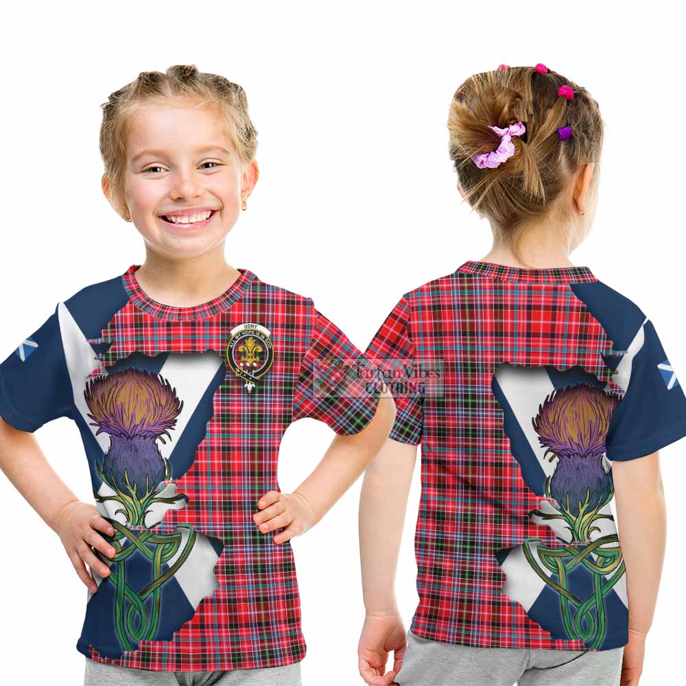 Tartan Vibes Clothing Udny Tartan Family Crest Kid T-Shirt Scottish Thistle Celtic Inspired