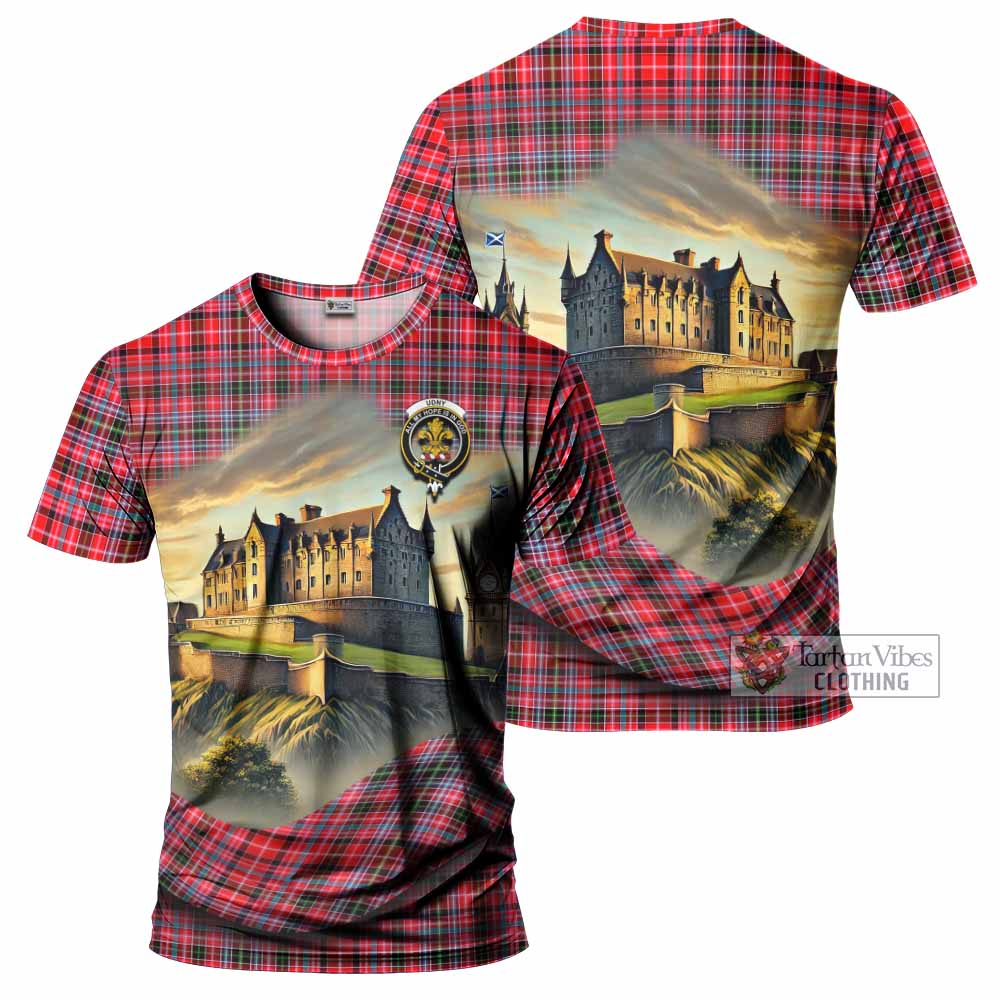 Tartan Vibes Clothing Udny Tartan Family Crest T-Shirt with Scottish Ancient Castle Stype