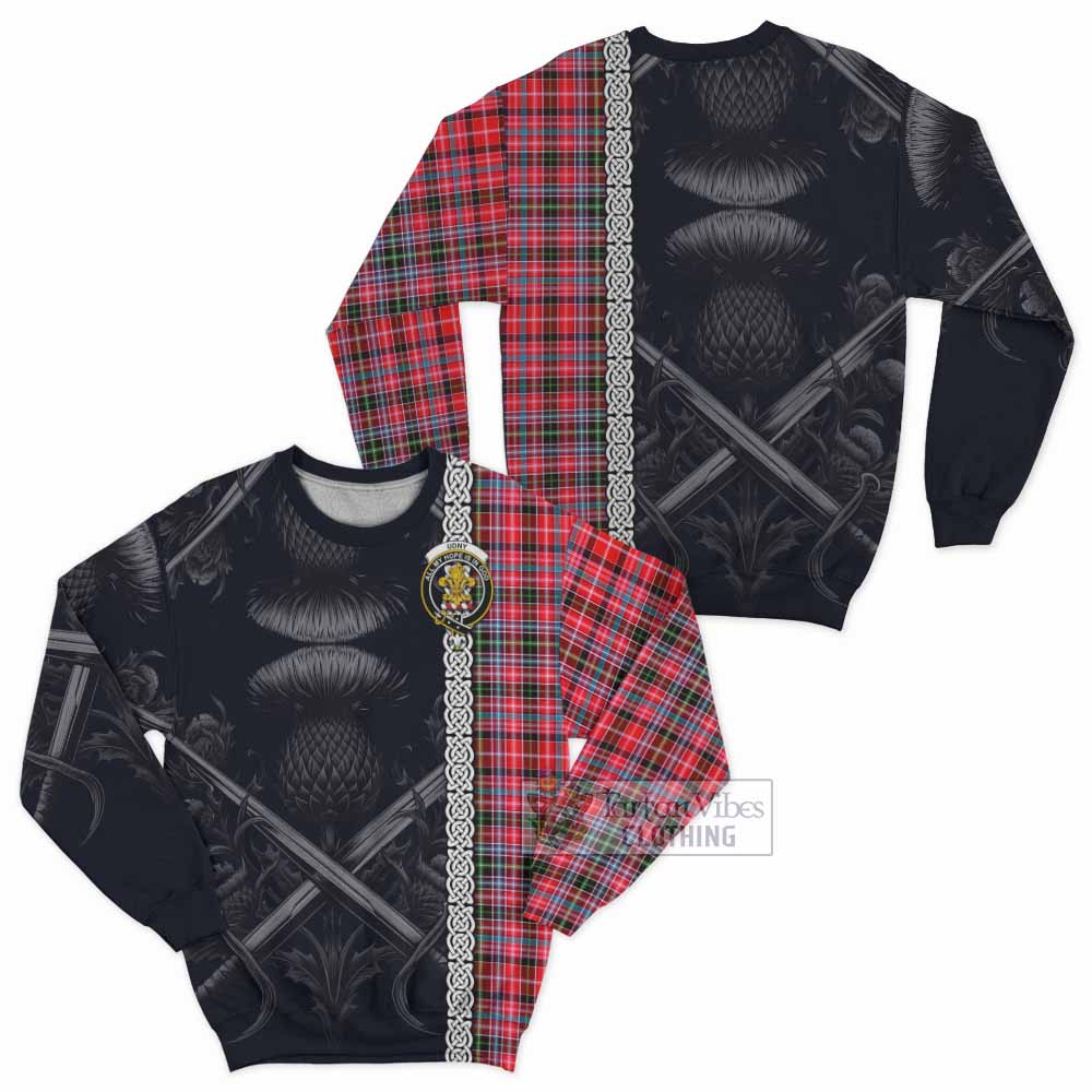 Tartan Vibes Clothing Udny Tartan Sweatshirt with Family Crest Cross Sword Thistle Celtic Vibes