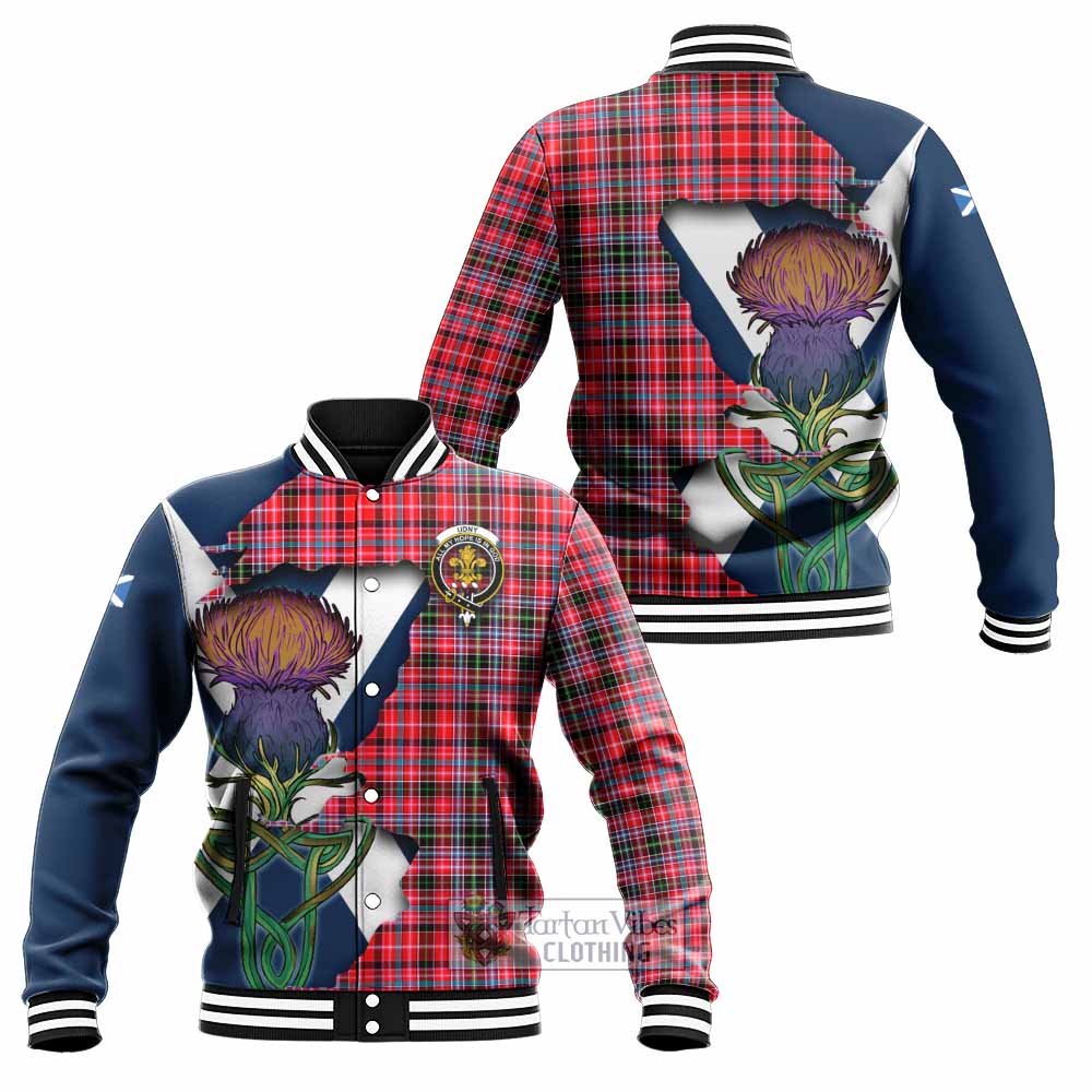 Tartan Vibes Clothing Udny Tartan Family Crest Baseball Jacket Scottish Thistle Celtic Inspired