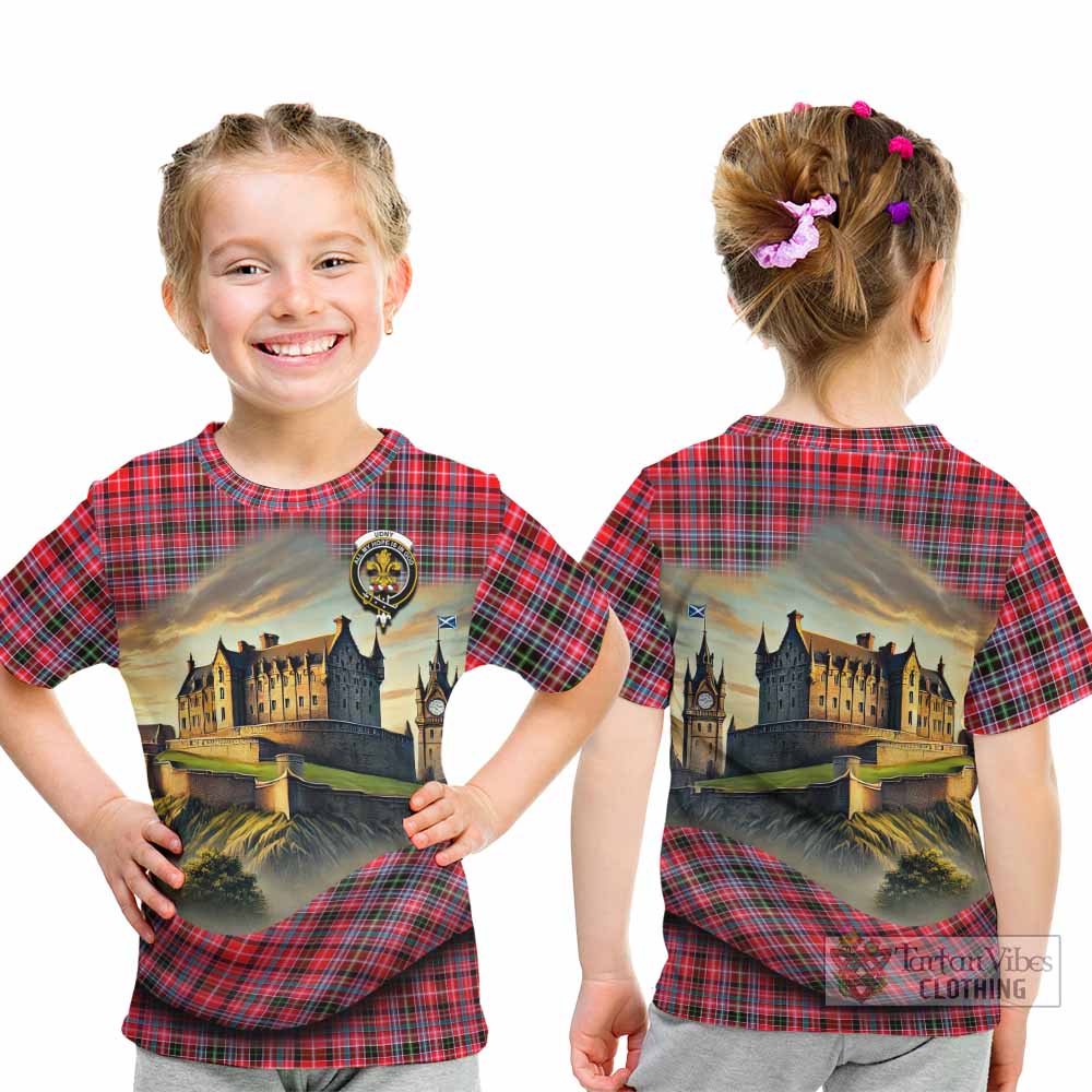Tartan Vibes Clothing Udny Tartan Family Crest Kid T-Shirt with Scottish Ancient Castle Style