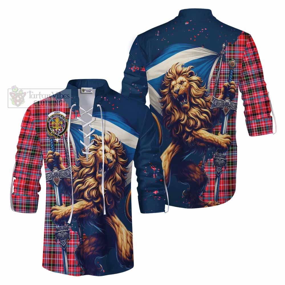 Tartan Vibes Clothing Udny Tartan Family Crest Ghillie Kilt Shirt with Scottish Majestic Lion
