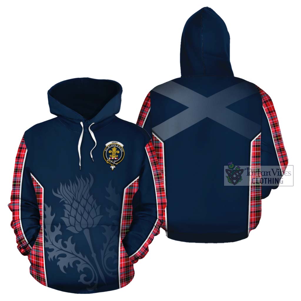 Tartan Vibes Clothing Udny Tartan Cotton Hoodie with Family Crest and Scottish Thistle Vibes Sport Style