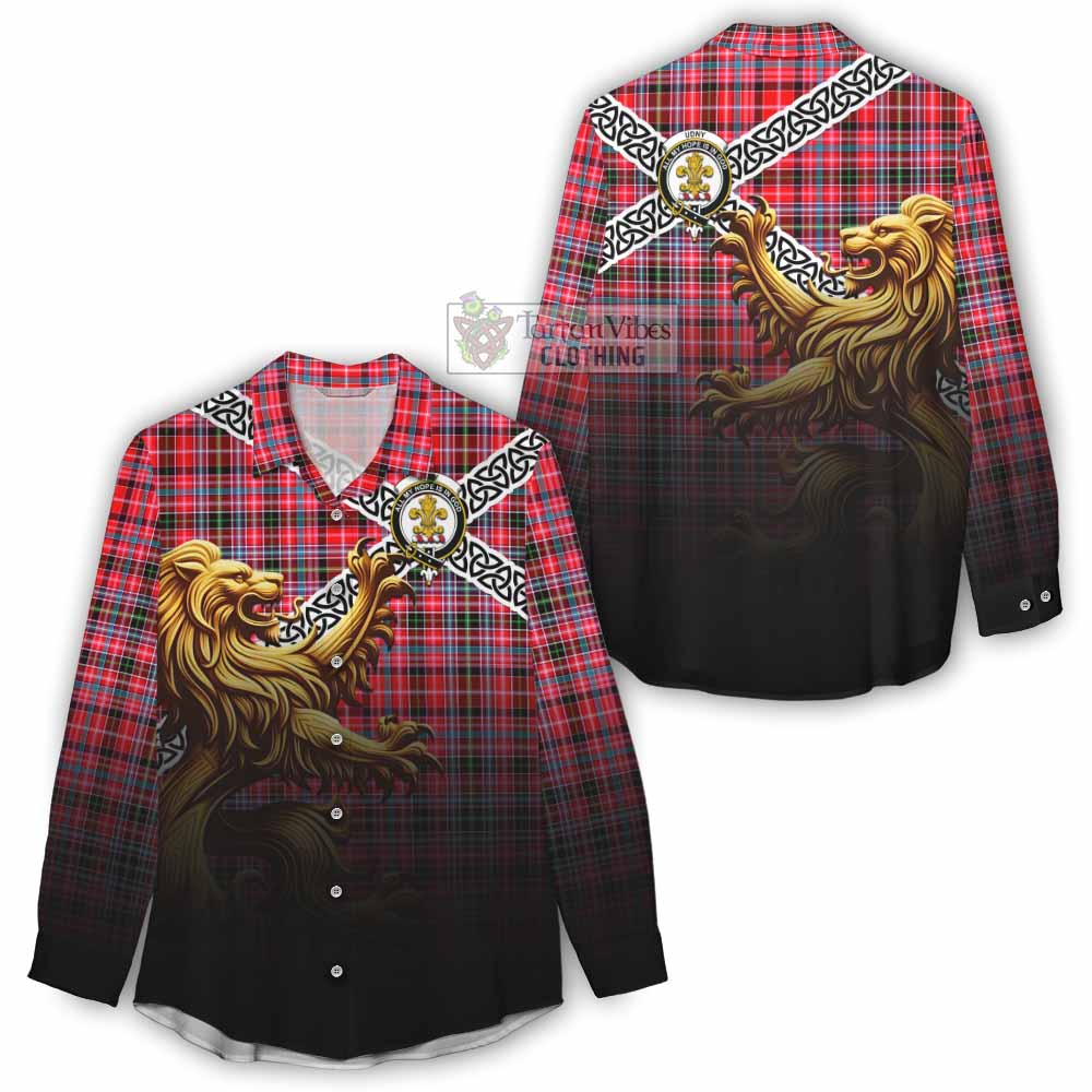 Tartan Vibes Clothing Udny Crest Tartan Women's Casual Shirt with Golden Lion Emblem Celtic Style
