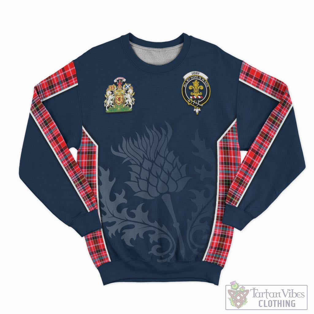 Udny Tartan Sweatshirt with Family Crest and Scottish Thistle Vibes Sport Style - Tartan Vibes Clothing