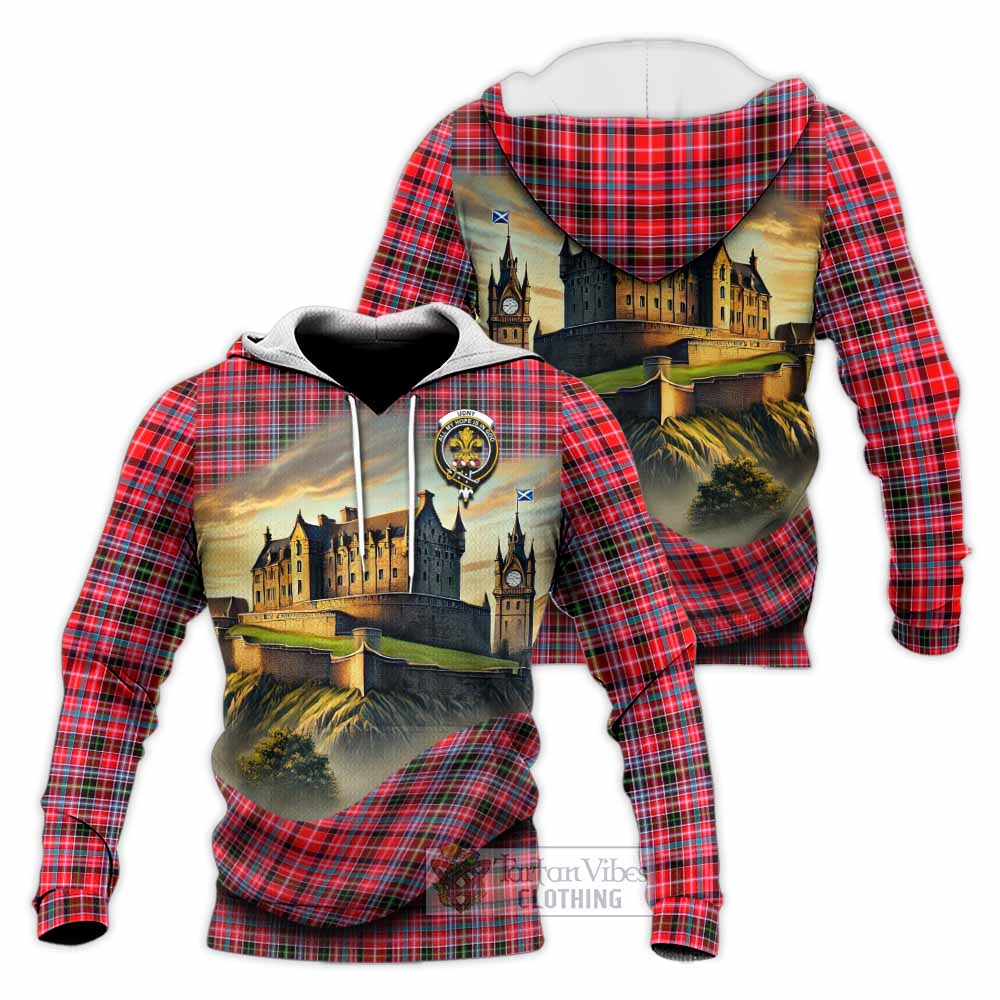 Tartan Vibes Clothing Udny Tartan Family Crest Knitted Hoodie with Scottish Ancient Castle Style
