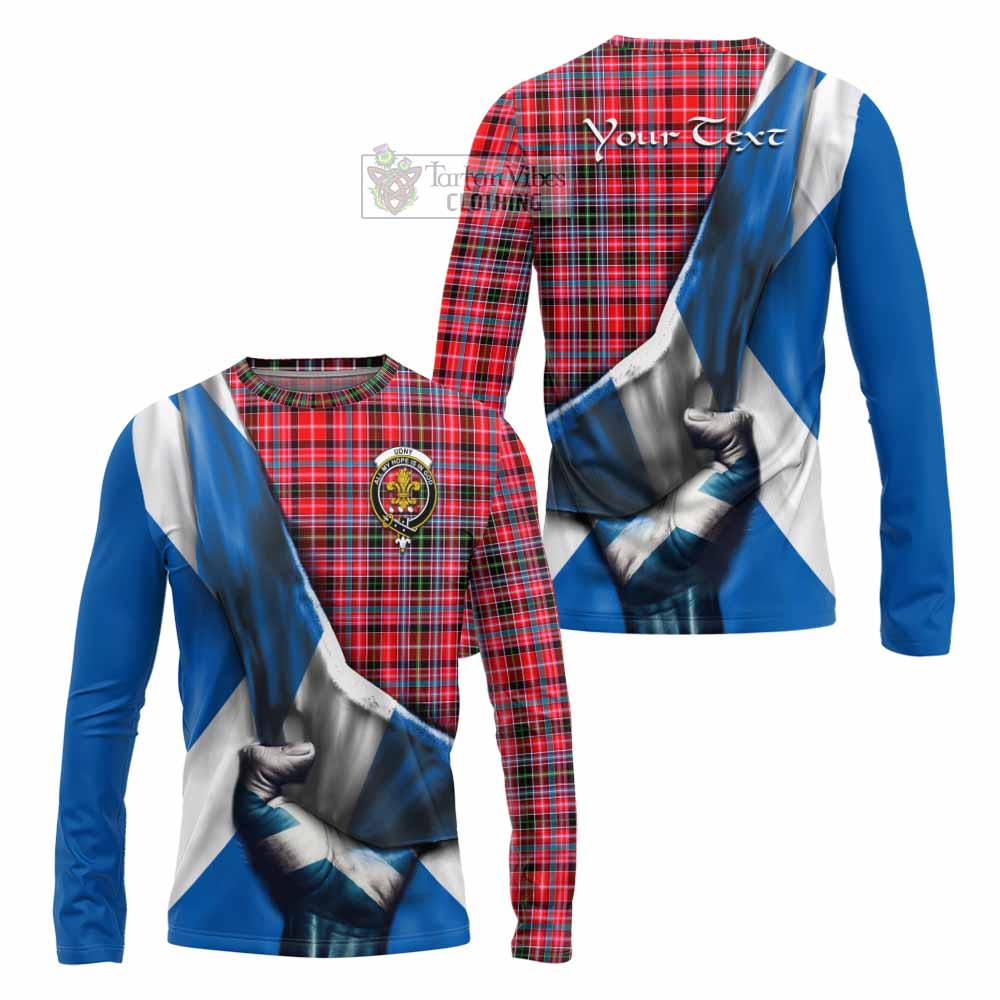 Tartan Vibes Clothing Udny Tartan Long Sleeve T-Shirt with Family Crest Scotland Patriotic Style