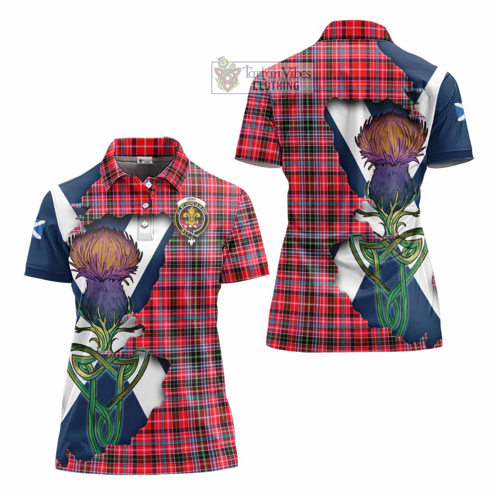 Tartan Vibes Clothing Udny Tartan Family Crest Women's Polo Shirt Scottish Thistle Celtic Inspired