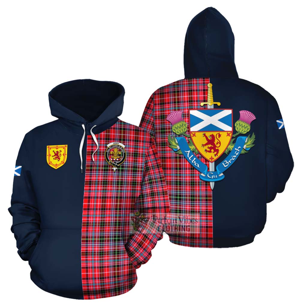 Tartan Vibes Clothing Udny Tartan Cotton Hoodie Alba with Scottish Lion Royal Arm Half Style
