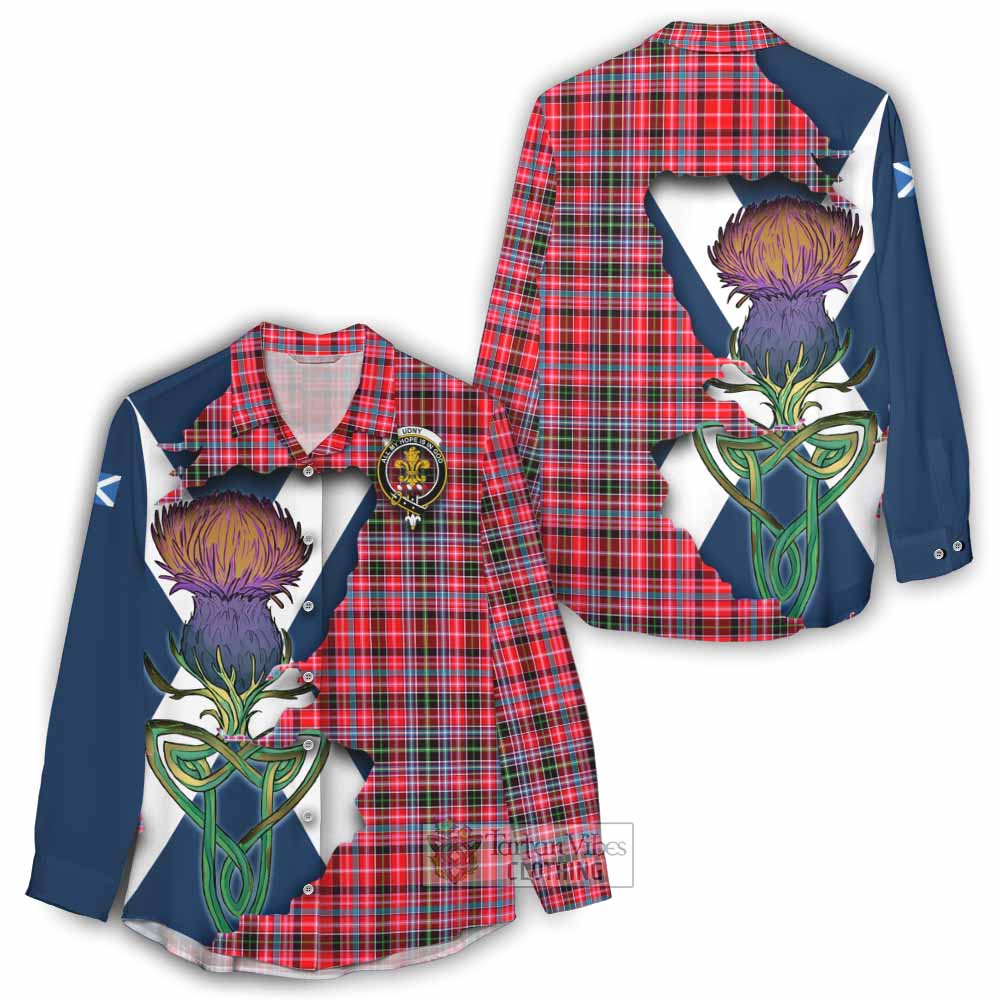Tartan Vibes Clothing Udny Tartan Family Crest Women's Casual Shirt Scottish Thistle Celtic Inspired
