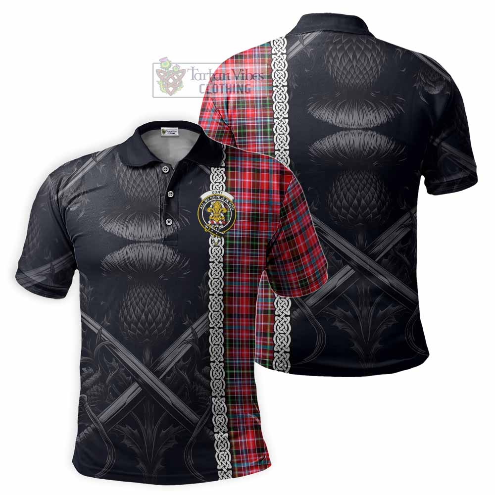 Tartan Vibes Clothing Udny Tartan Polo Shirt with Family Crest Cross Sword Thistle Celtic Vibes