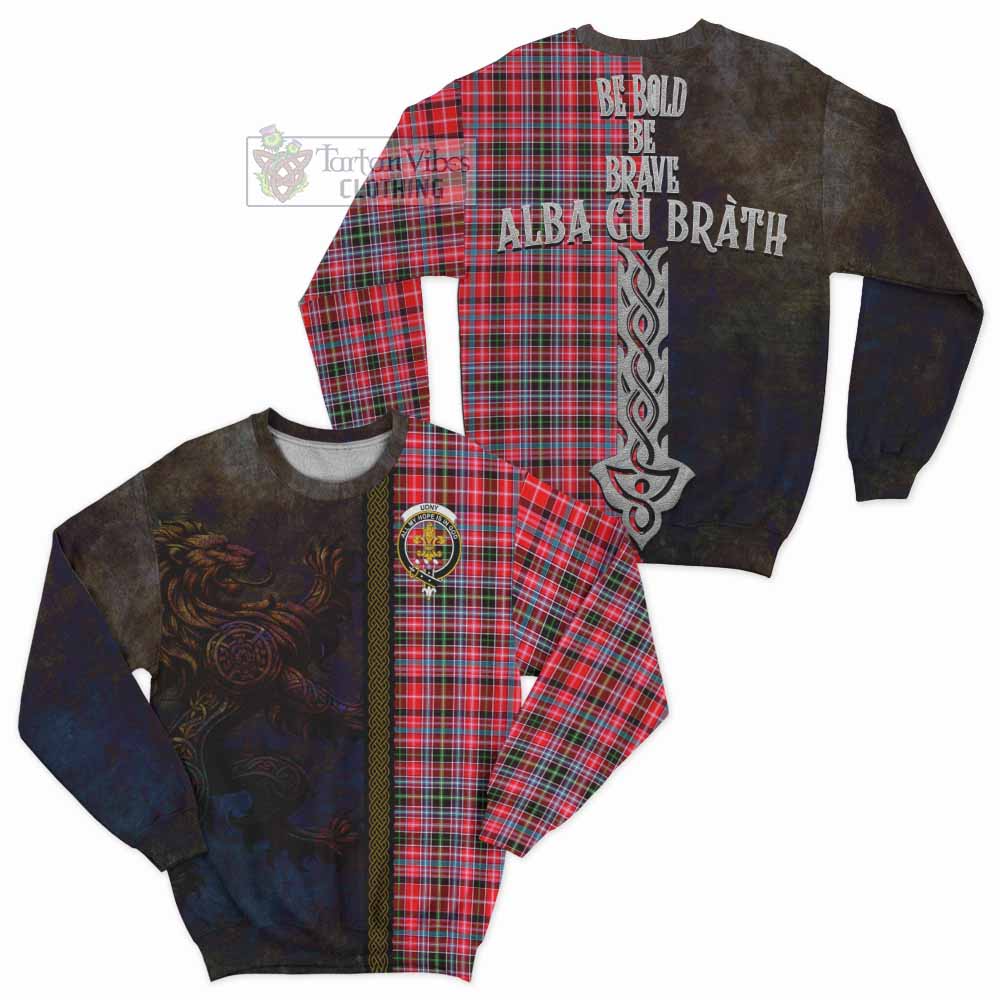 Tartan Vibes Clothing Udny Tartan Family Crest Sweatshirt Alba Gu Brath Be Brave Lion Ancient Style