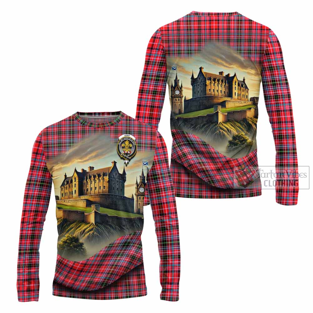 Tartan Vibes Clothing Udny Tartan Family Crest Long Sleeve T-Shirt with Scottish Ancient Castle Style