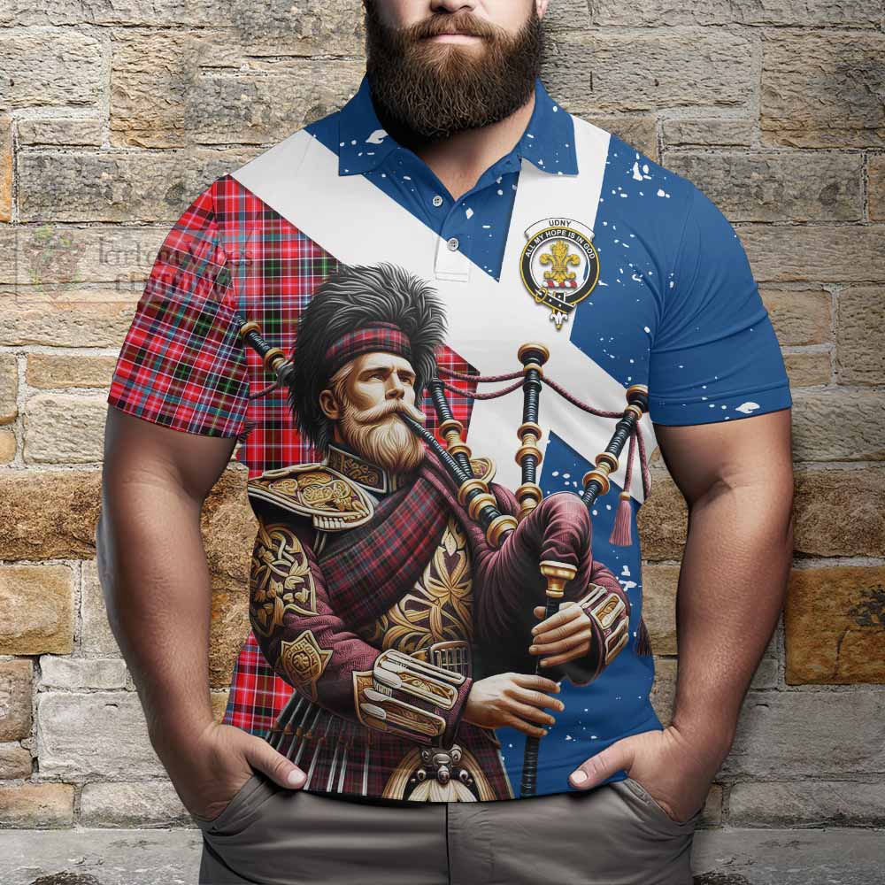 Tartan Vibes Clothing Udny Tartan Polo Shirt with Family Crest Scottish Bagpiper Vibes