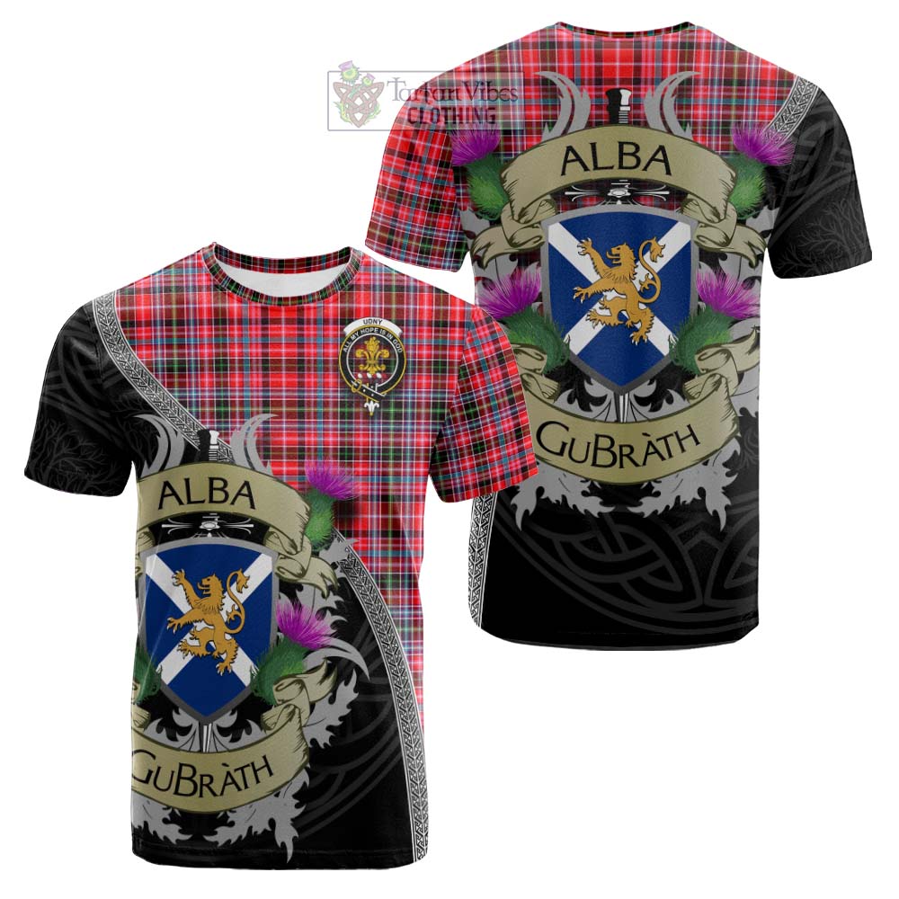 Tartan Vibes Clothing Udny Tartan Family Crest Cotton T-shirt Lion Rampant Royal Thistle Shield Celtic Inspired