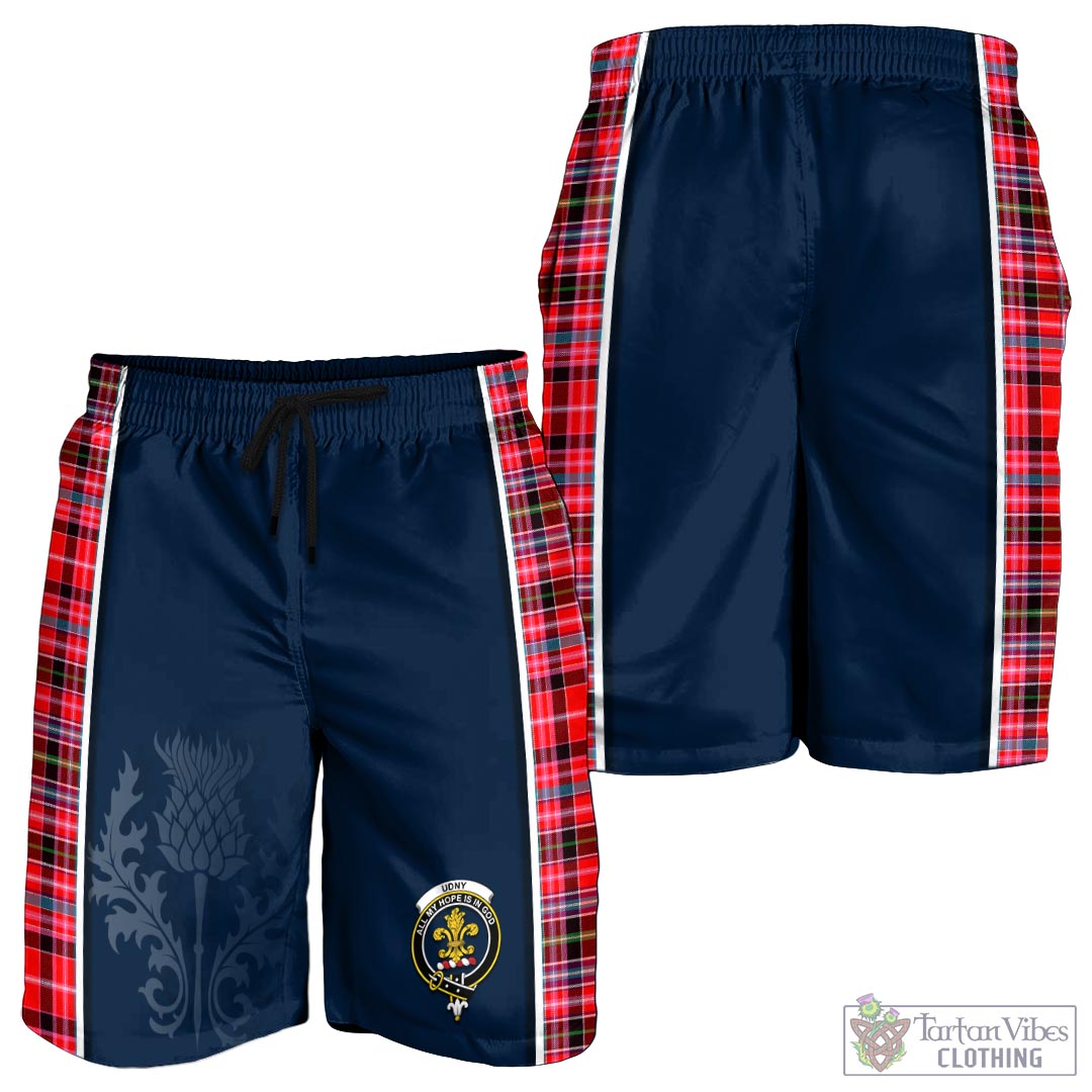 Tartan Vibes Clothing Udny Tartan Men's Shorts with Family Crest and Scottish Thistle Vibes Sport Style