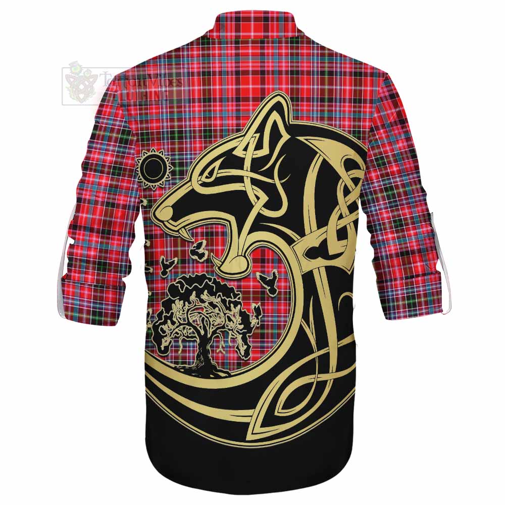 Tartan Vibes Clothing Udny Tartan Ghillie Kilt Shirt with Family Crest Celtic Wolf Style