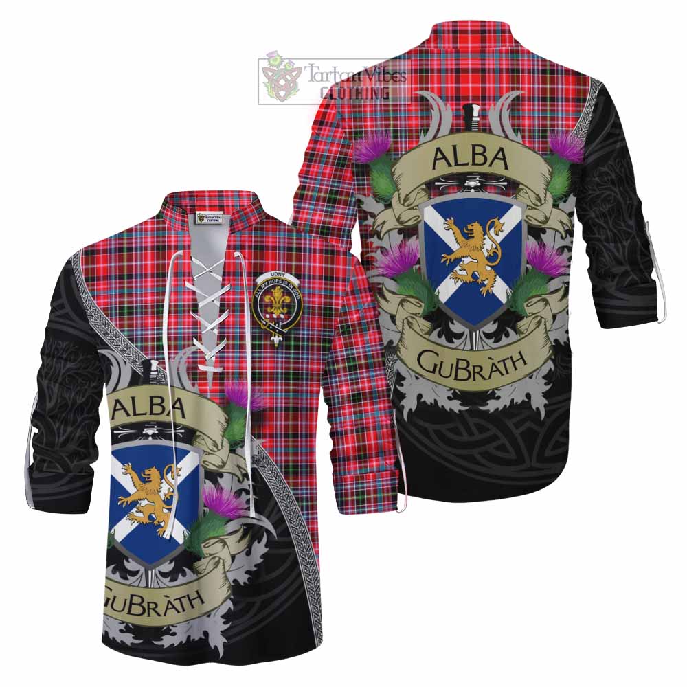 Tartan Vibes Clothing Udny Tartan Family Crest Ghillie Kilt Shirt Lion Rampant Royal Thistle Shield Celtic Inspired
