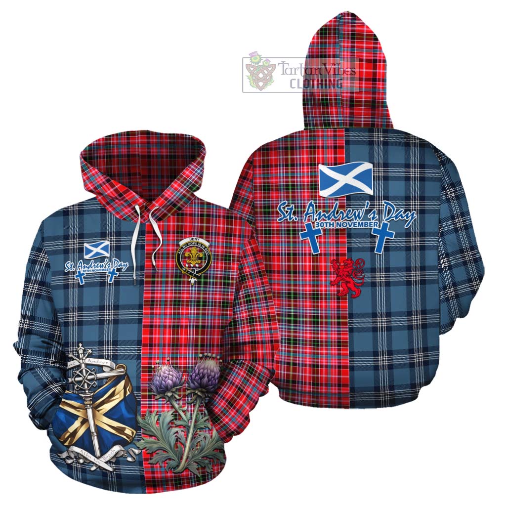 Tartan Vibes Clothing Udny Tartan Cotton Hoodie Happy St. Andrew's Day Half Tartan Style