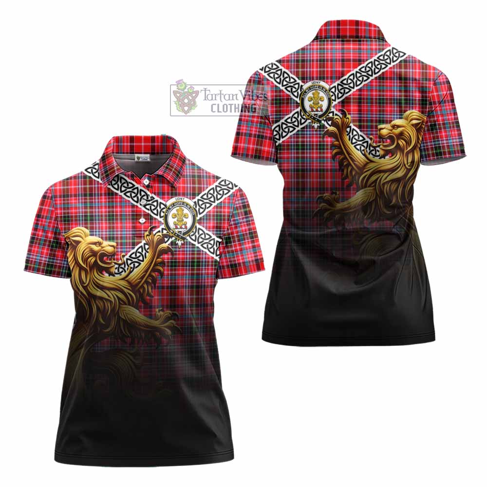 Tartan Vibes Clothing Udny Crest Tartan Women's Polo Shirt with Golden Lion Emblem Celtic Style