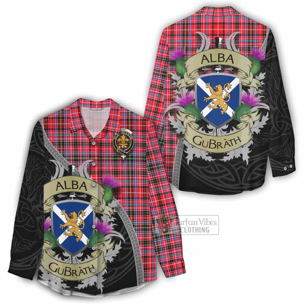 Tartan Vibes Clothing Udny Tartan Family Crest Women's Casual Shirt Lion Rampant Royal Thistle Shield Celtic Inspired