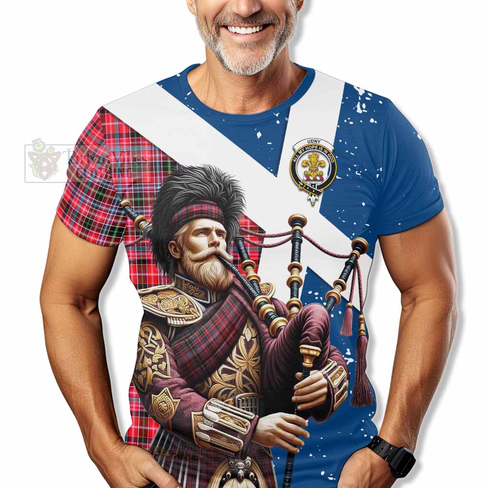 Tartan Vibes Clothing Udny Tartan T-Shirt with Family Crest Scottish Bagpiper Vibes
