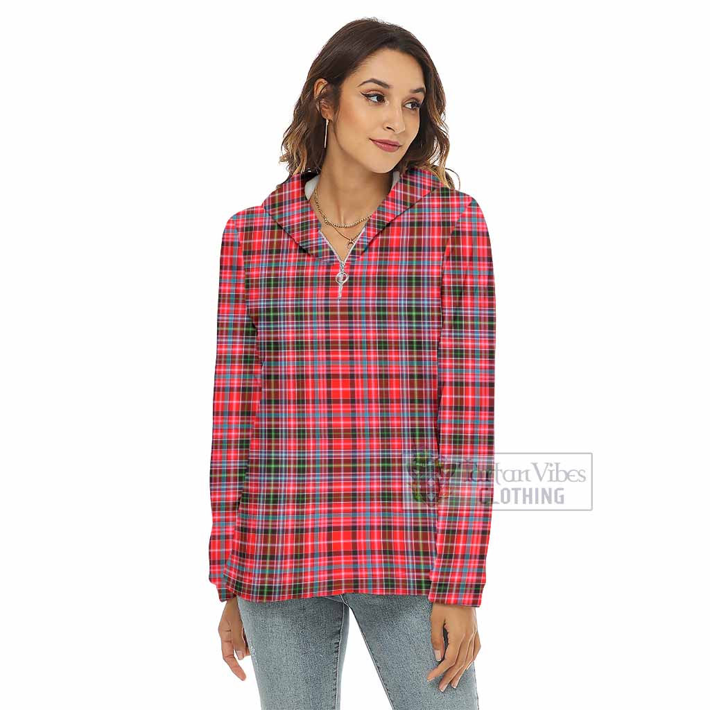 Tartan Vibes Clothing Udny Tartan Women's Borg  Half Zip Fleece Hoodie